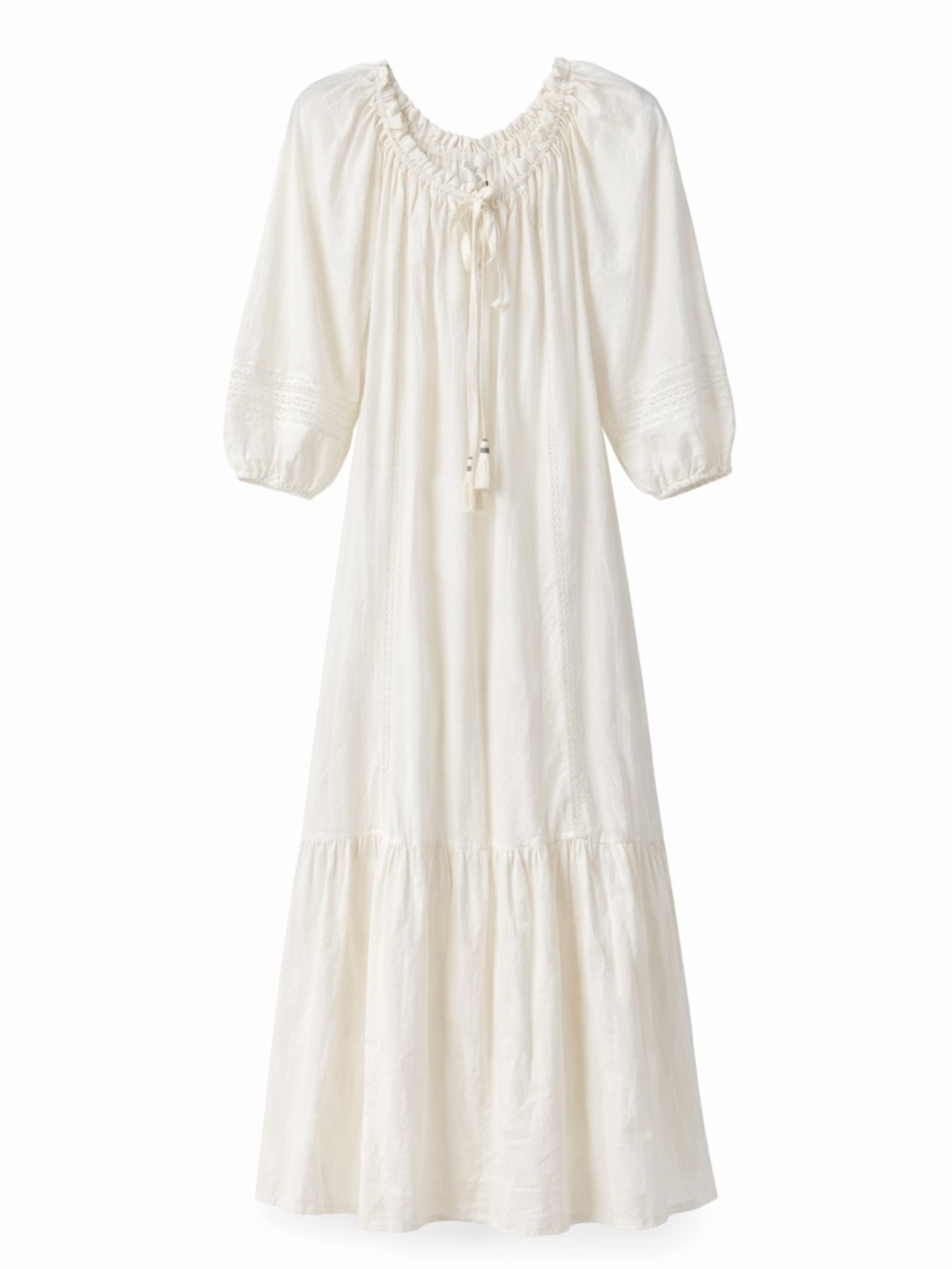 NWT A Loves A Cream Cotton Maxi Dress Boho Peasant Tiered Lace Trim 100% Cotton - Picture 2 of 9